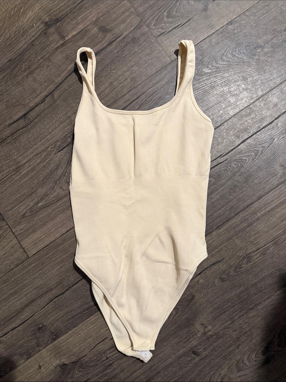 Ribbed Cream Scoop-Neck Bodysuit